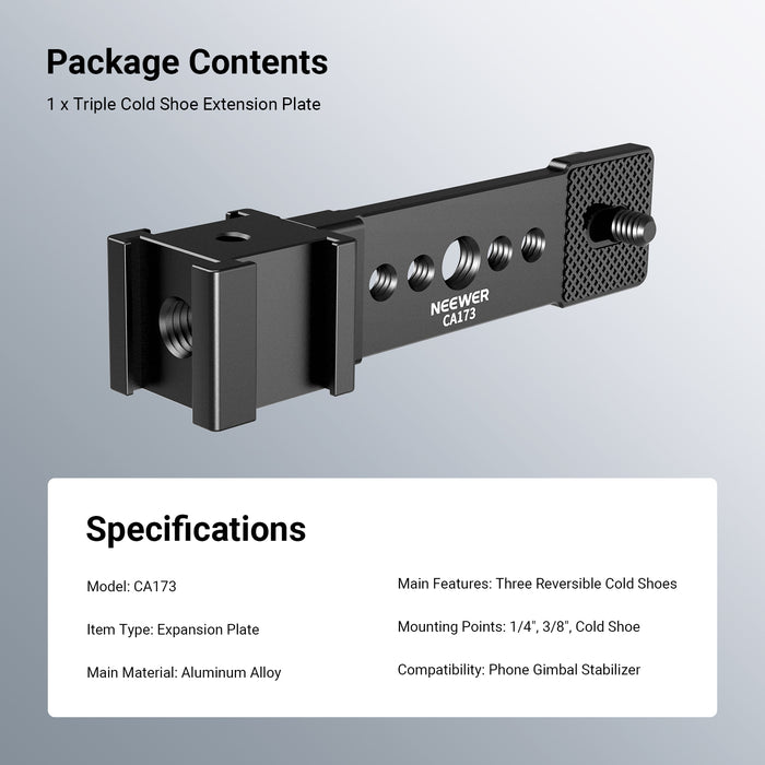 NEEWER CA173 Triple Cold Shoe Mount Plate