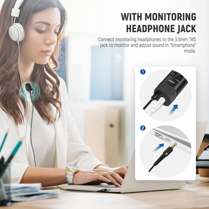 connect a pair of monitoring headphones to the 3.5mm TRS jack to monitor and adjust sound in replay
