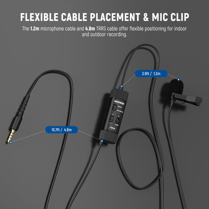 NEEWER CM10 Plug & Play 3.5mm TRRS Lavalier Microphone for Camera/Smartphone
