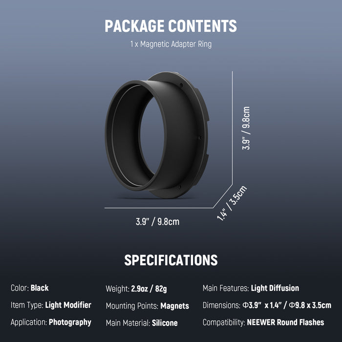 Specifications of the NEEWER CRS13 Flash Magnetic Adapter Ring