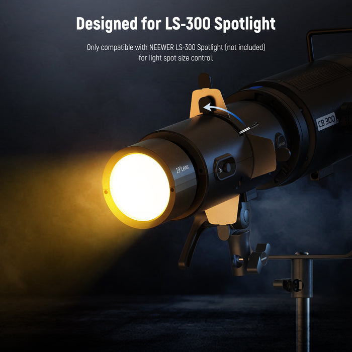 Specifically designed for the NEEWER LS-300 Spotlight, this iris shutter slides easily into the gobo slot for fast and secure setup.