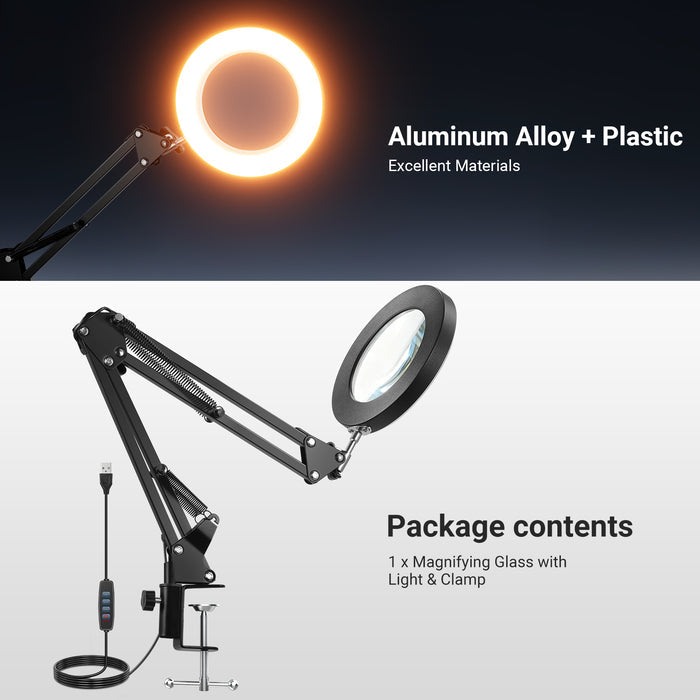 NEEWER N19 10X Magnifying Glass with Light & Clamp Stand is made of aluminum alloy and plastic.