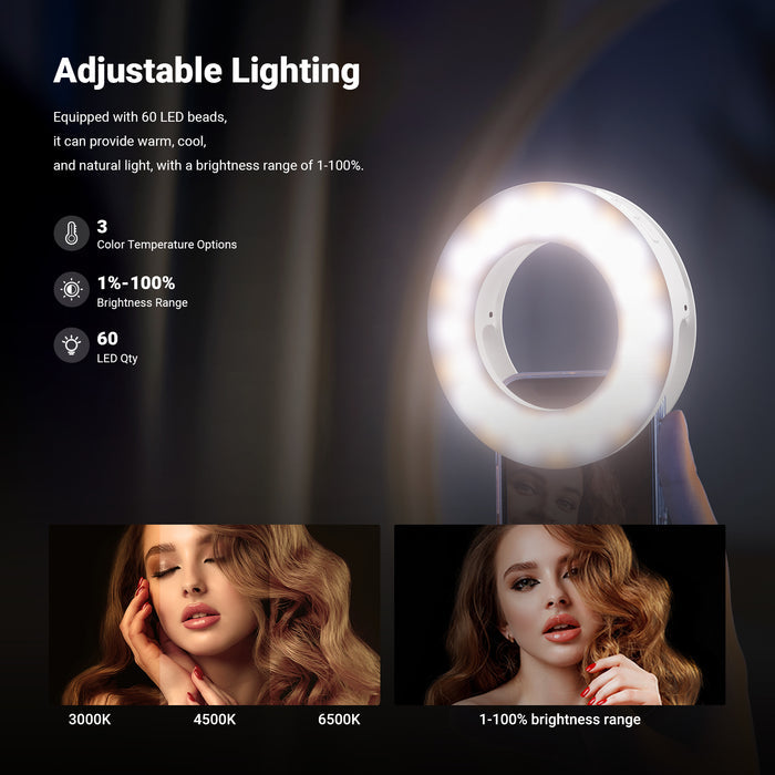 NEEWER N28 Mini Selfie Ring Light is equipped with 60 LED beads.