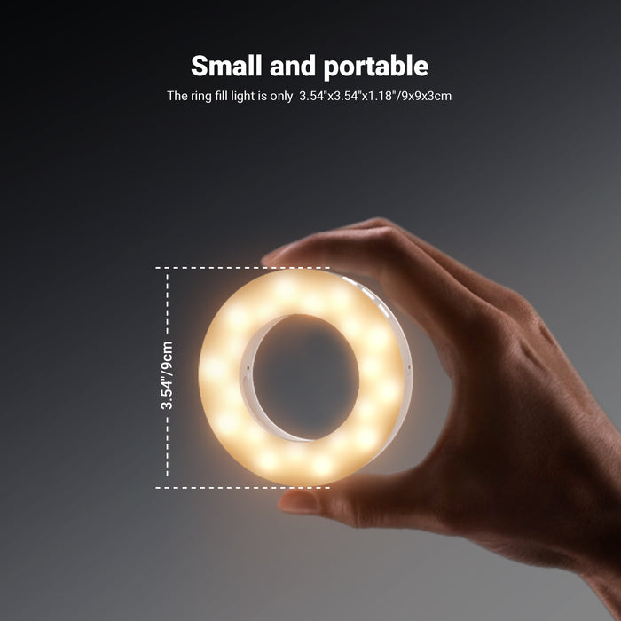 NEEWER N28 Mini Selfie Ring Light is only 3.74"x3.74"x1.38" and 1.9oz.