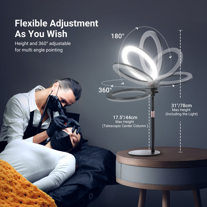 When providing services to customers, the beautician uses the NEEWER N37 RGB Ring Light for lighting.