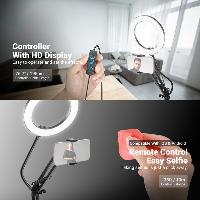 NEEWER N41 LED Desktop Ring Light can be controlled by a remote control.