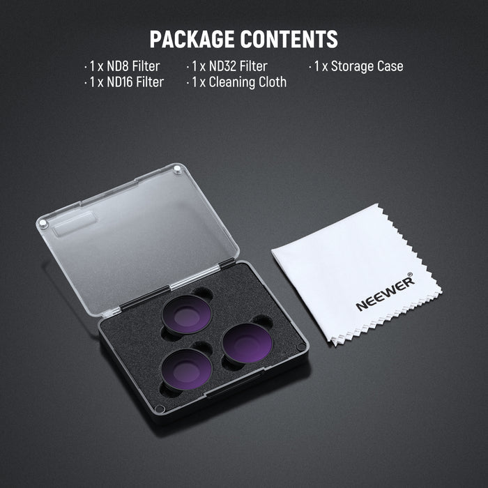 Package Contents of the NEEWER 3 Pack ND Filter Set For Insta360 GO Ultra