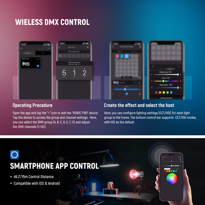 Methods for Controlling NEEWER HS60C Pro 60W Portable Handheld COB Video Light