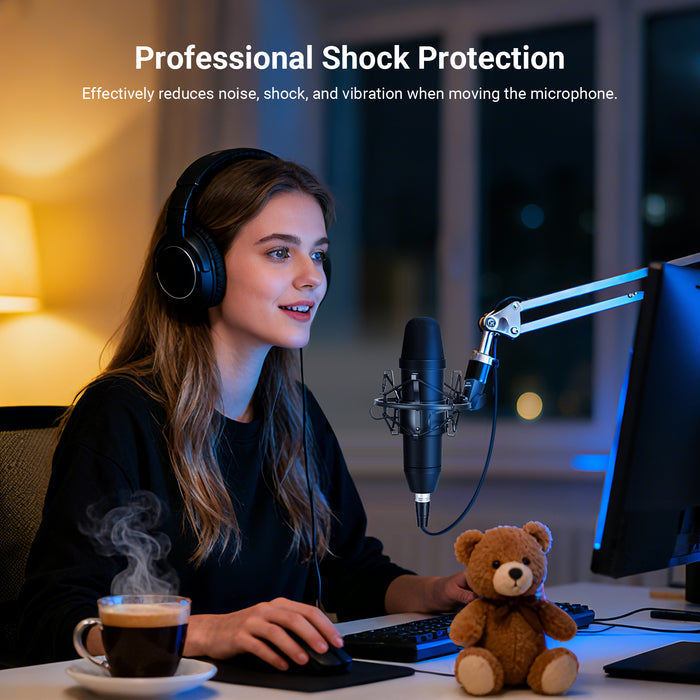 The microphone mount effectively reduces noise, impacts, and vibrations when moving your mic