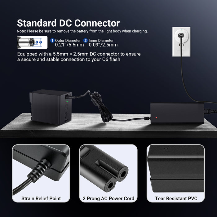 NEEWER NC-Q6 Power Adapter and Power Cord Set for Q6