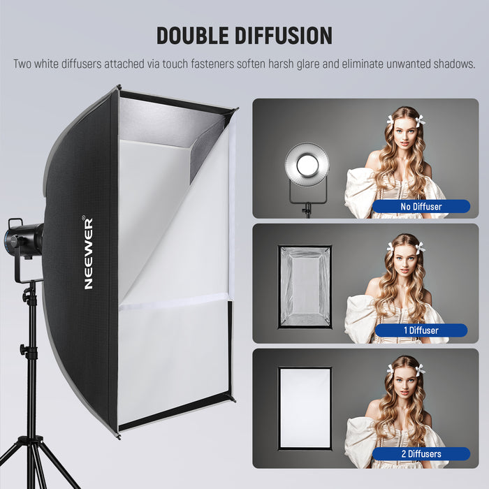 This 24" x 35" / 60 x 90cm rectangular softbox features a glossy silver lining