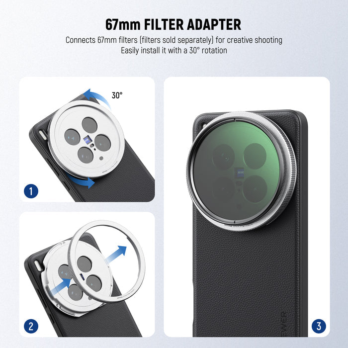 NEEWER PA115 Phone Case For VIVO X200 Ultra Kit includes a 67mm filter adapter.