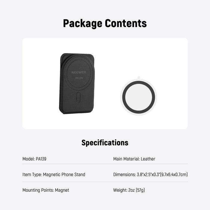 Specifications of the NEEWER PA139 Magnetic Phone Stand