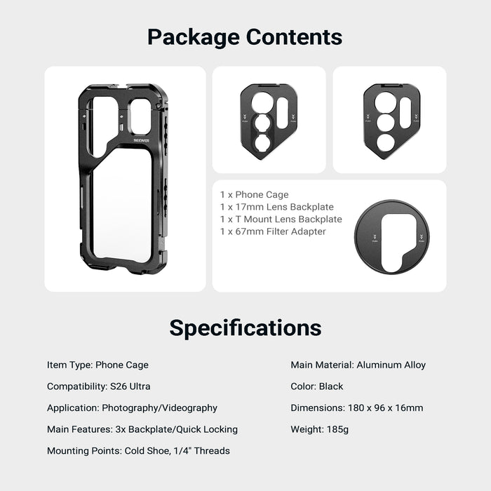 NEEWER PA182 Phone Cage Compatible with Samsung Galaxy S26 Ultra