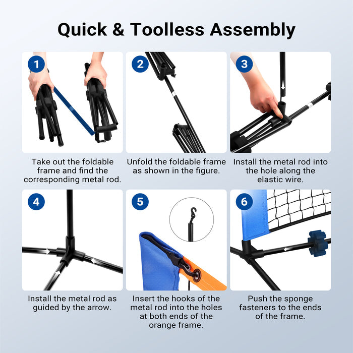 Assembly steps of the NEEWER PB01N 6ft Portable Detachable Pickleball Net
