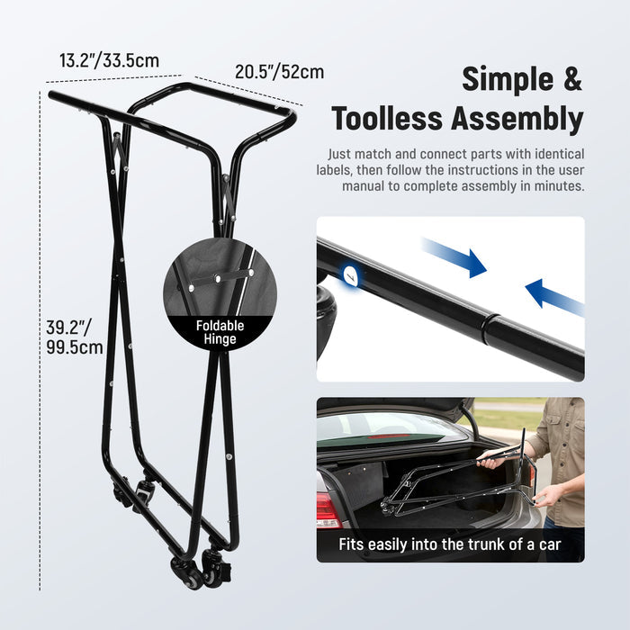 The hopper frame fits easily into the trunk of a car.