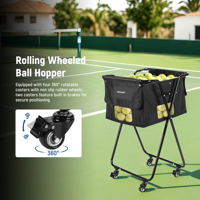 NEEWER PB01X Tennis Ball Hopper is equipped with four 360 degree rotatable casters with non slip rubber wheels.