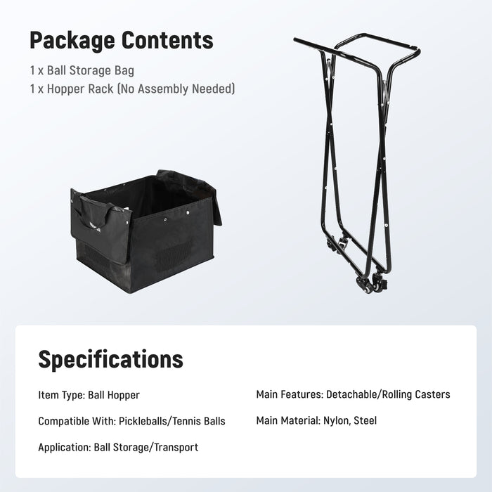 This package includes a ball storage bag and a hopper rack.