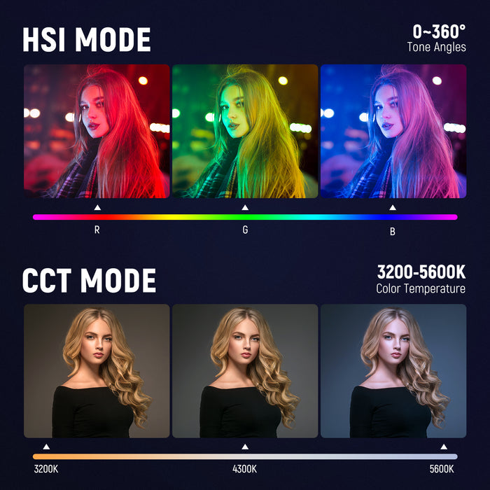 NEEWER RGB176 LED RGB Video Light offers HSI and CCT modes.