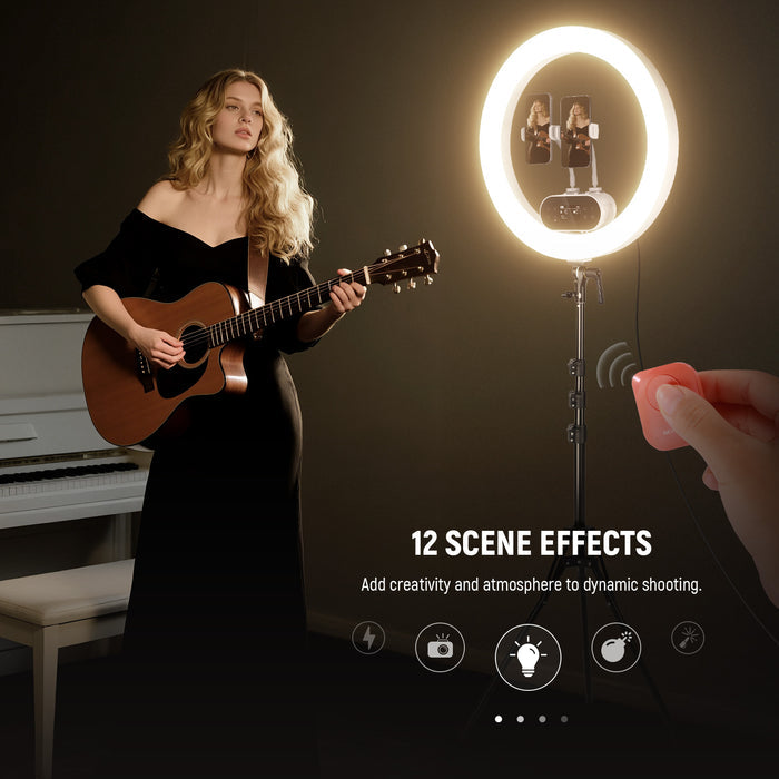 NEEWER RH100B LED Ring Light features 12 scene effects.