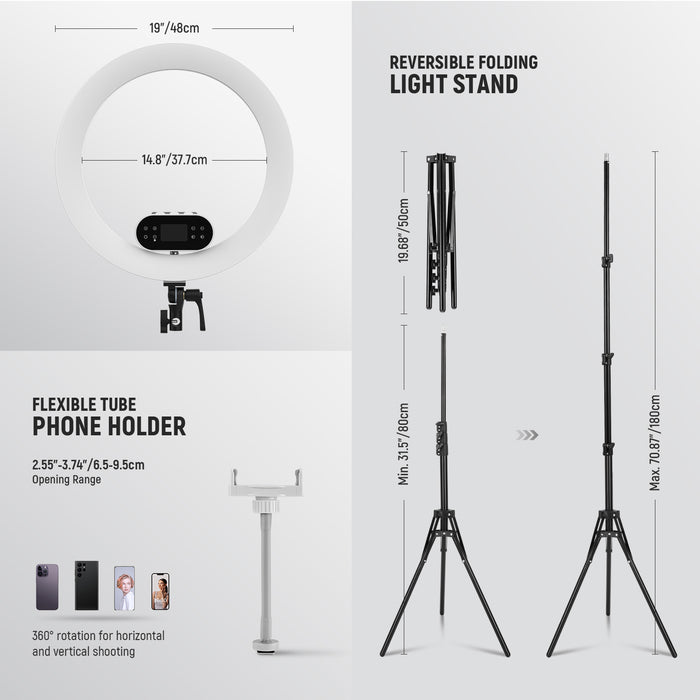 NEEWER RH100B LED Ring Light kit includes a light stand.