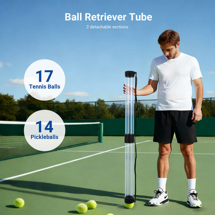 NEEWER TB03Z Ball Retriever Tube holds up to 17 tennis balls and 14 pickleballs.