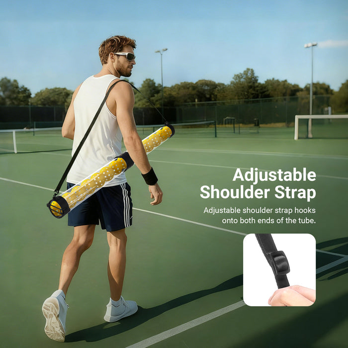 Adjustable shoulder strap hooks onto both ends of the tube, making it more portable.