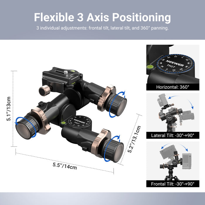 NEEWER TH17 3 Axis Geared Tripod Head with Micro Adjustment
