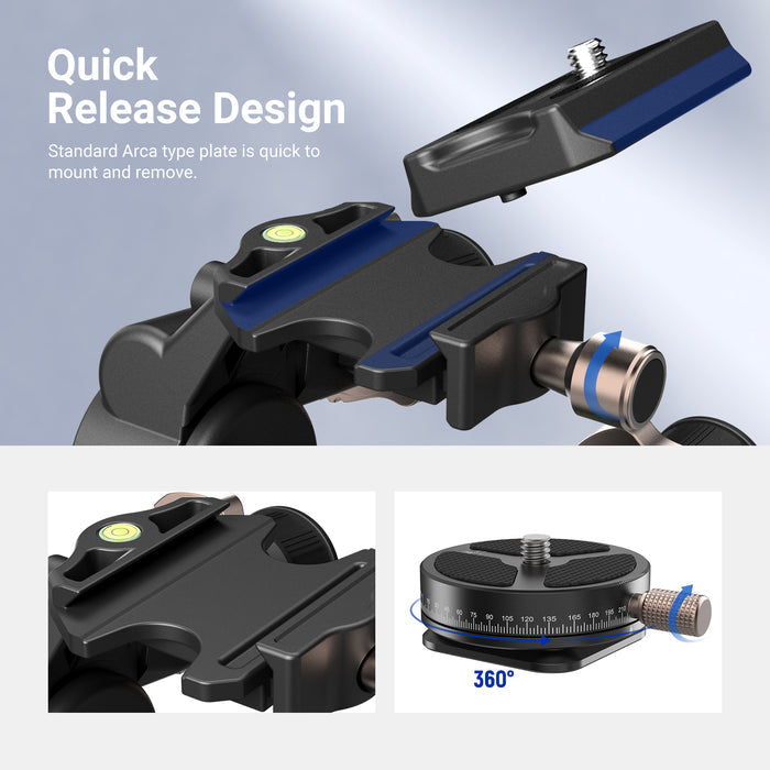 NEEWER TH17 3 Axis Geared Tripod Head with Micro Adjustment