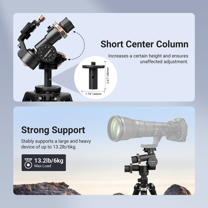 NEEWER TH17 3 Axis Geared Tripod Head with Micro Adjustment