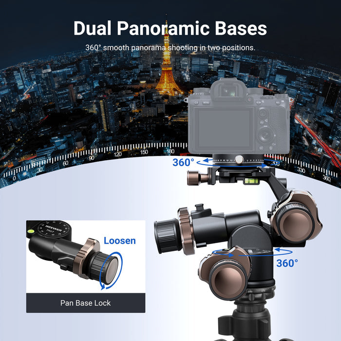 NEEWER TH17 3 Axis Geared Tripod Head with Micro Adjustment