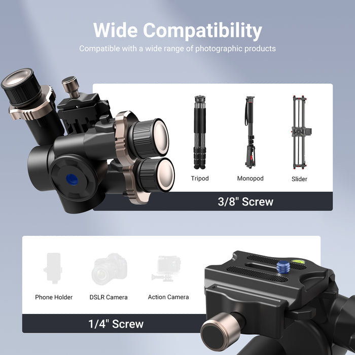 NEEWER TH17 3 Axis Geared Tripod Head with Micro Adjustment