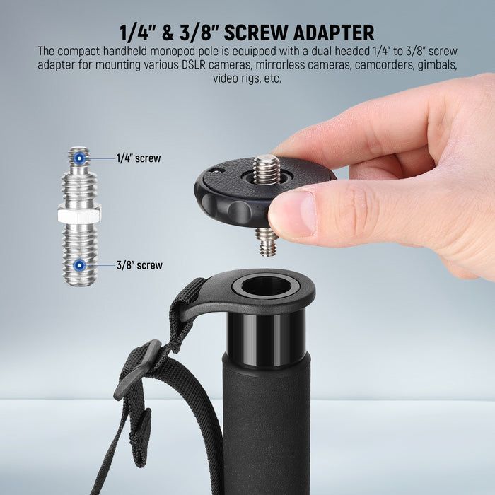 NEEWER TP41 Compact Camera Monopod pole is equipped with a dual headed 1/4" to 3/8" Screw Adapter