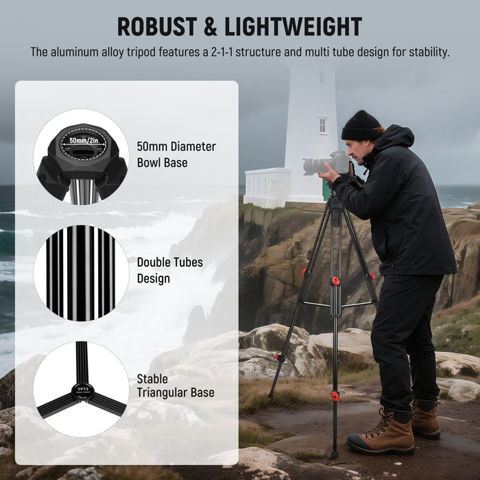 NEEWER TP73 Lightweight Video Tripod is made of aluminum alloy.