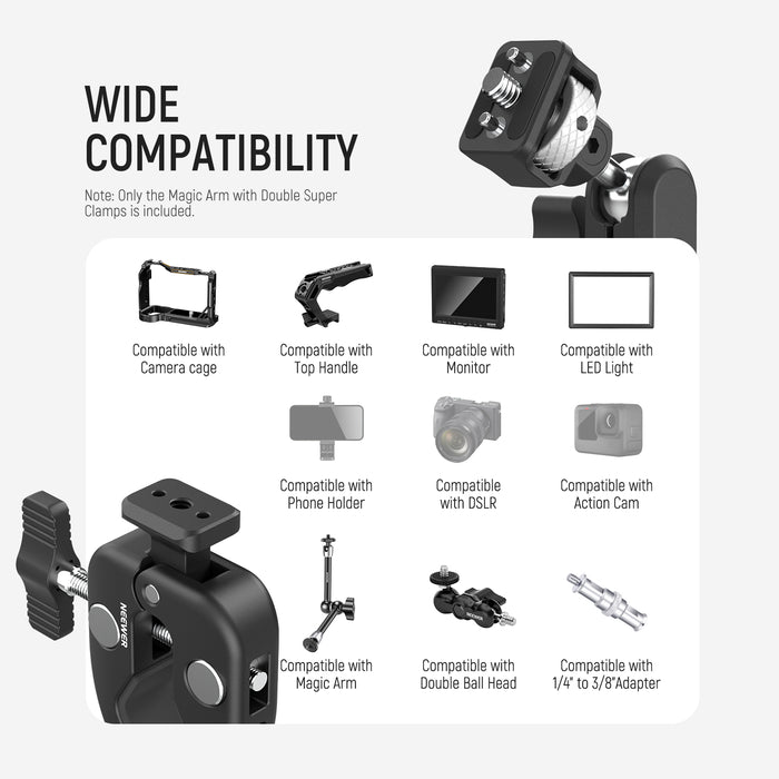 NEEWER UA060 Double Super Clamp Camera Mount with Magic Arm & NATO Interface