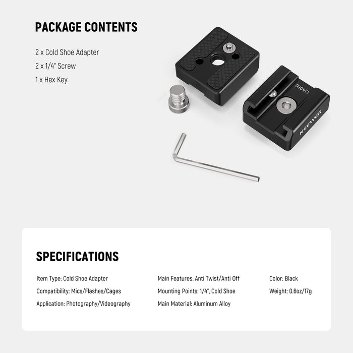 Package Contents of the NEEWER UA080 Universal Cold Shoe Mount Adapter Set