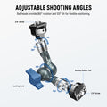The magic arm camera mount is equipped with a ball head with a U notch at each articulating arm