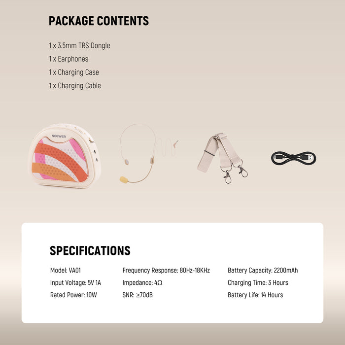 Package Contents of the NEEWER VA01 Voice Amplifier with Wired Headset Microphone Kit