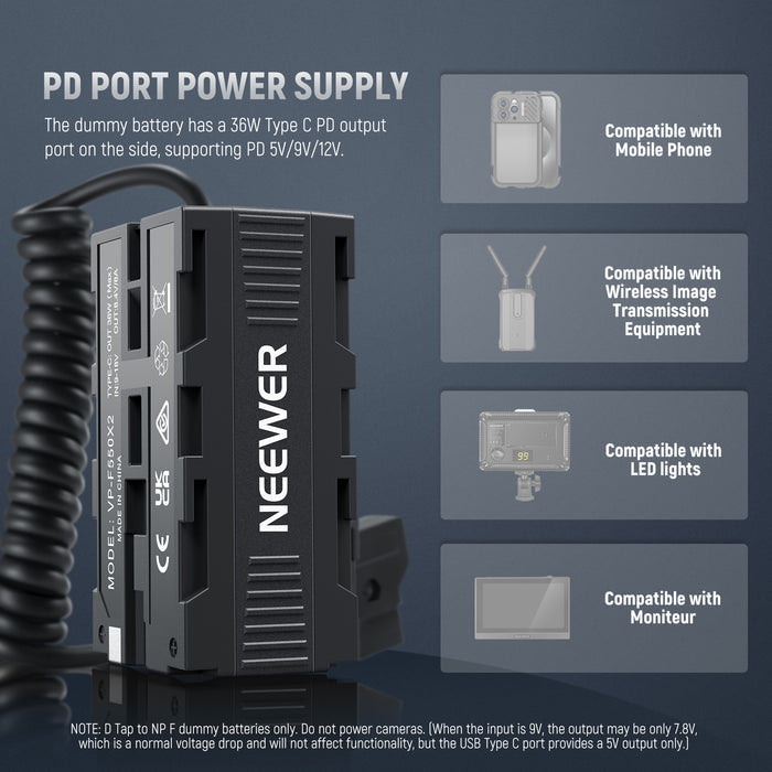 NEEWER VP-F550X2 Dual Sided Dummy Battery Adapter with Display