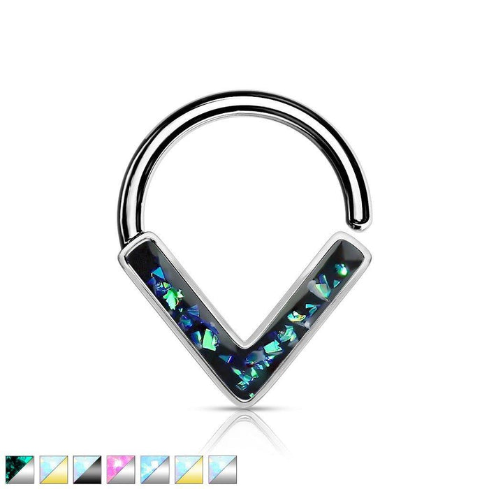 Opal Glitter V Ring 16G-My Body Piercing Jewellery