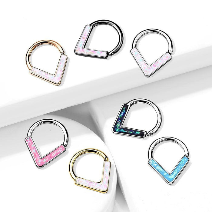 Opal Glitter V Ring 16G-My Body Piercing Jewellery