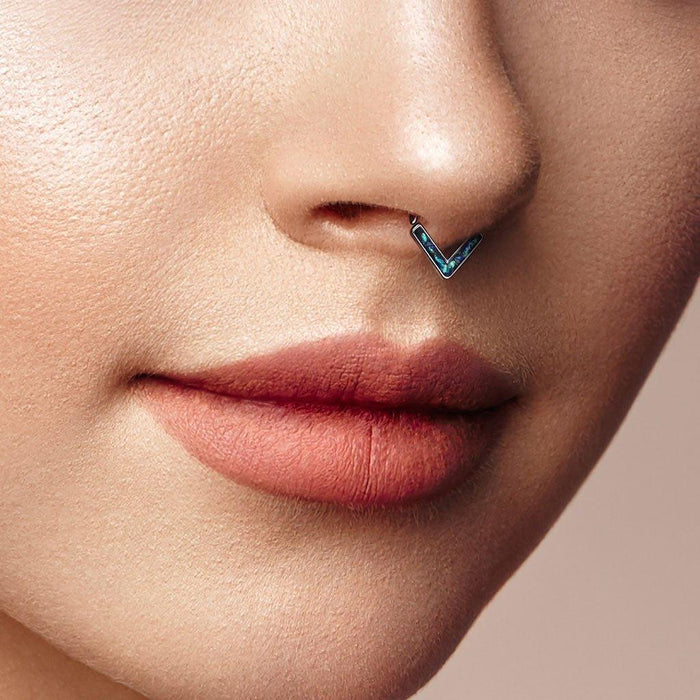 Opal Glitter V Ring 16G-My Body Piercing Jewellery