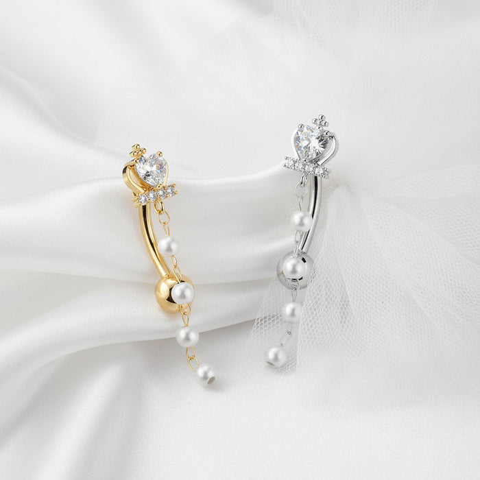 Pearl Crown Top Drop Belly Bar 14G