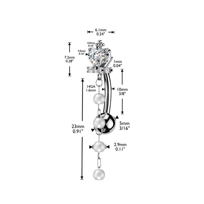 Pearl Crown Top Drop Belly Bar 14G