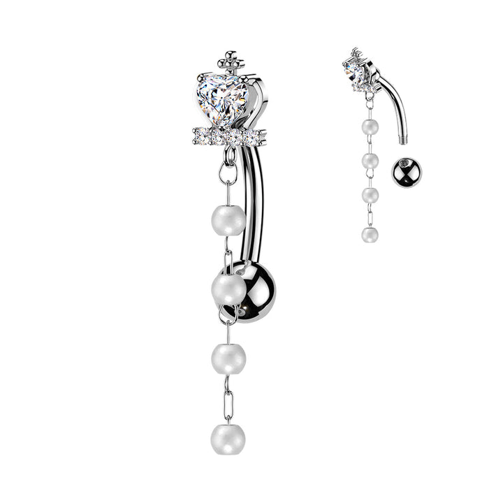Pearl Crown Top Drop Belly Bar 14G