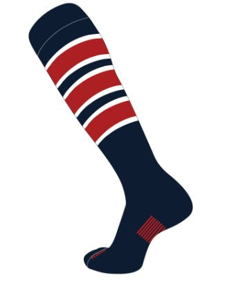 Slugger Baseball & Softball Striped Sock - Pattern C | Size Small Color Navy Blue - Scarlet Red - White