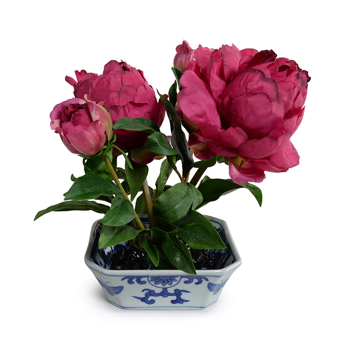 Peony Cutting in Blue & White 10"H