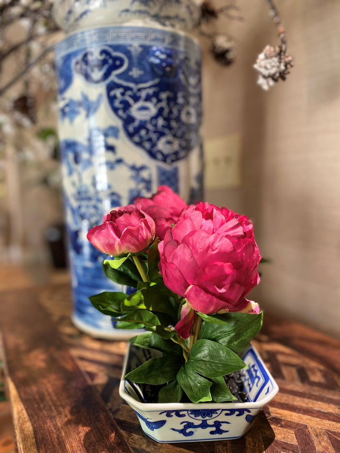 Peony Cutting in Blue & White 10"H