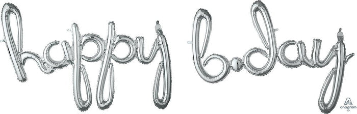 Phrase Script Happy B.day Silver 39" 37" - (Single Pack). 3793611 - FestiUSA