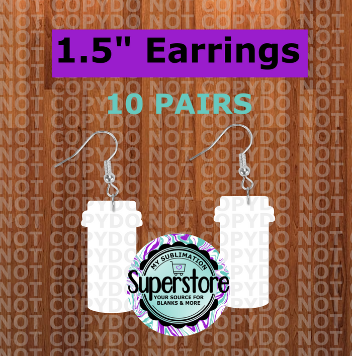 Pill bottle earrings size 1.5 inch - BULK PURCHASE 10pair